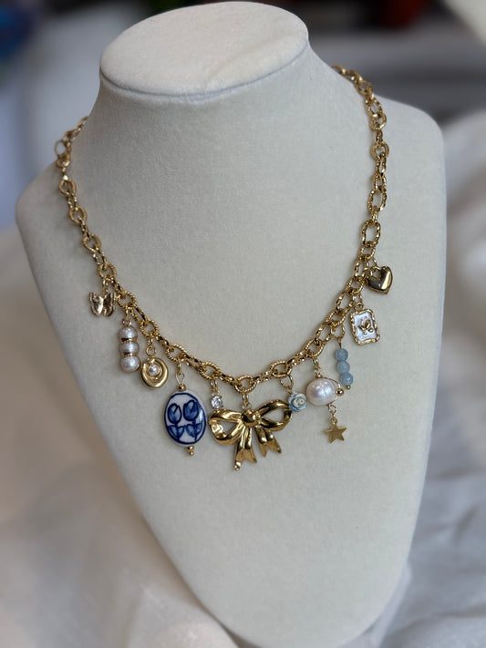 Porcelain & Pearls Charm Necklace